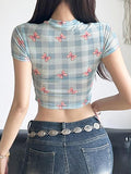 Rabbit & Lettering Print Mesh See-Through Crop Top