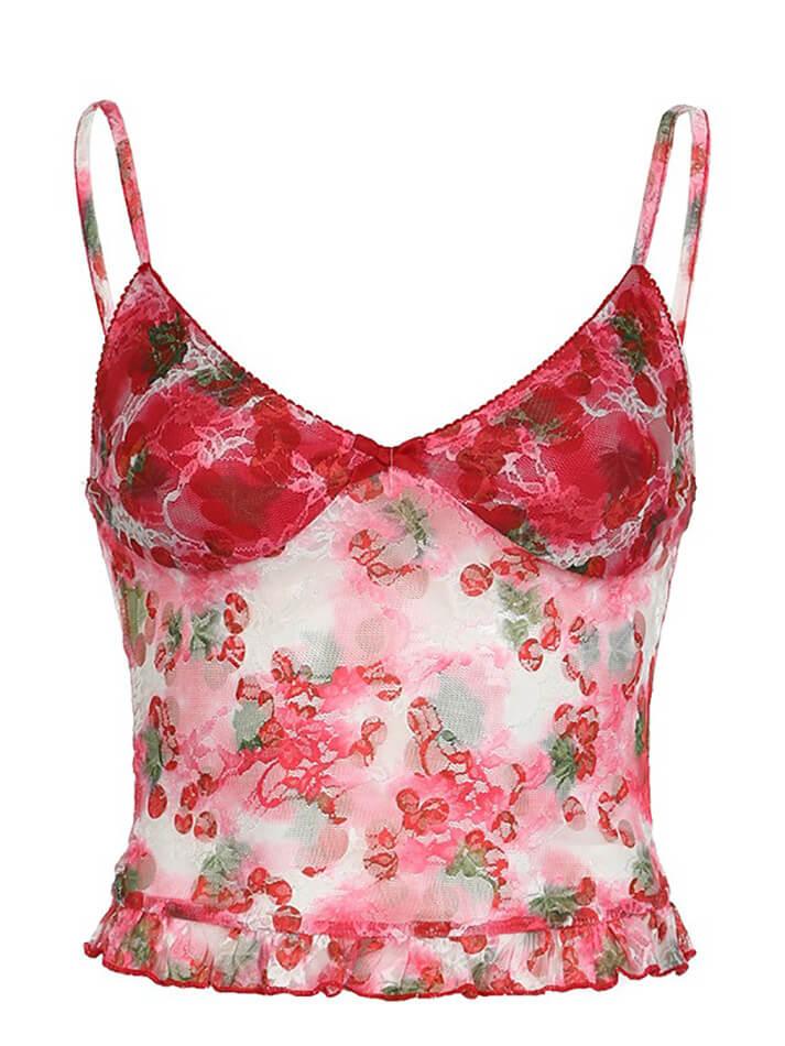 Floral Printed Mesh Mini Camisole Top