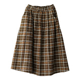 90s fashion Ancient Coffee Clothing Artistic Brushed Plaid Skirt Spring New Retro Loose A- line Women's Skirt Elastic Waist Skirt