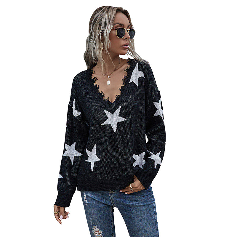 dream clothes Women's 2024 Autumn and Winter Loose V-neck Jacquard Knitted Bottoming Pullover Sweater Women