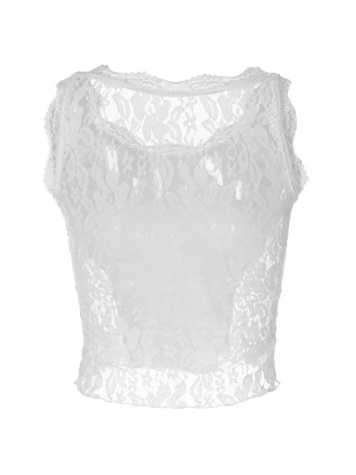 Lace Trim Splice Tank Top