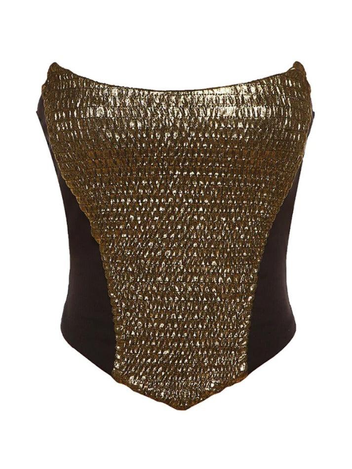 Metallic Splice Hanky Hem Bandeau Top