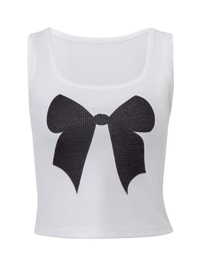 Bow Print Ribbed Tank Top