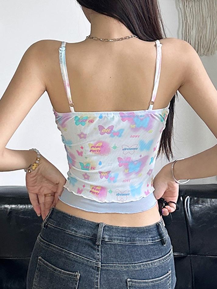 Butterfly Print Crop Tank Top