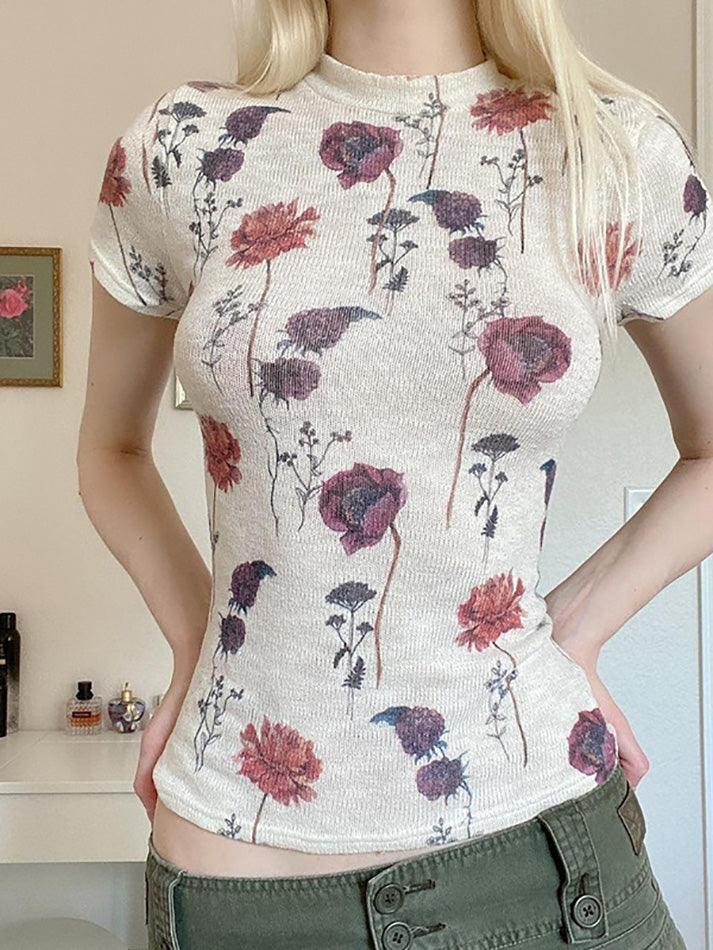 Vintage Rose Print Slim Fit Top