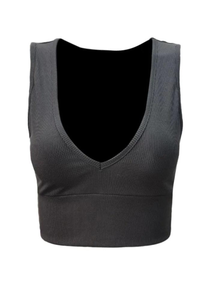 Solid V Neck Cropped Tank Top