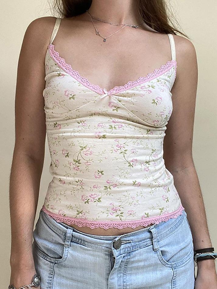 Floral Lace Edge Patchwork Camisole Top