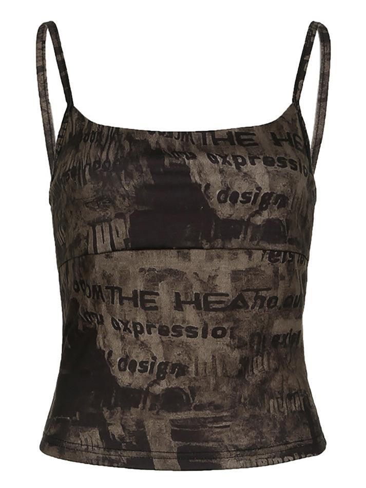 Vintage Letter Print Slim Cami Top