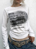 Street Print Top-stitching Long Sleeve Tee