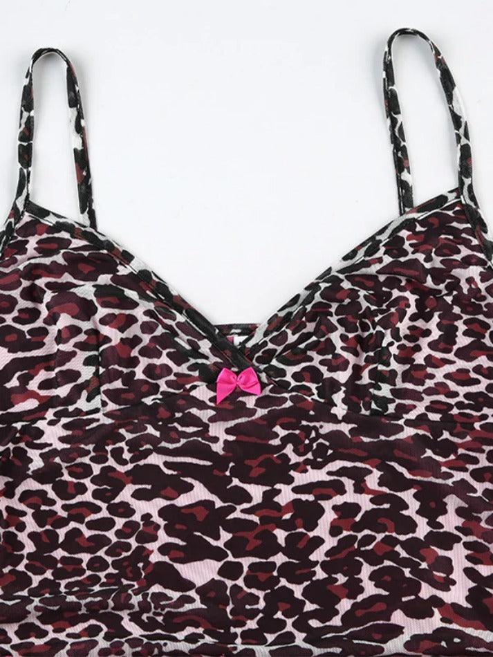 Personalized leopard print lace stitching Cami Top