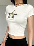 Leopard Print Star Patchwork Crop Top