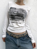 Street Print Top-stitching Long Sleeve Tee