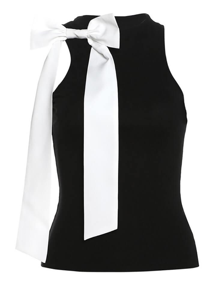 Sleeveless Crew Neck Bow Accent Bodysuit Top