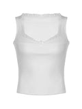 Square Collar Lace White Tank Top