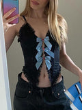 Center Front Bow Cutout Lace Cami Top