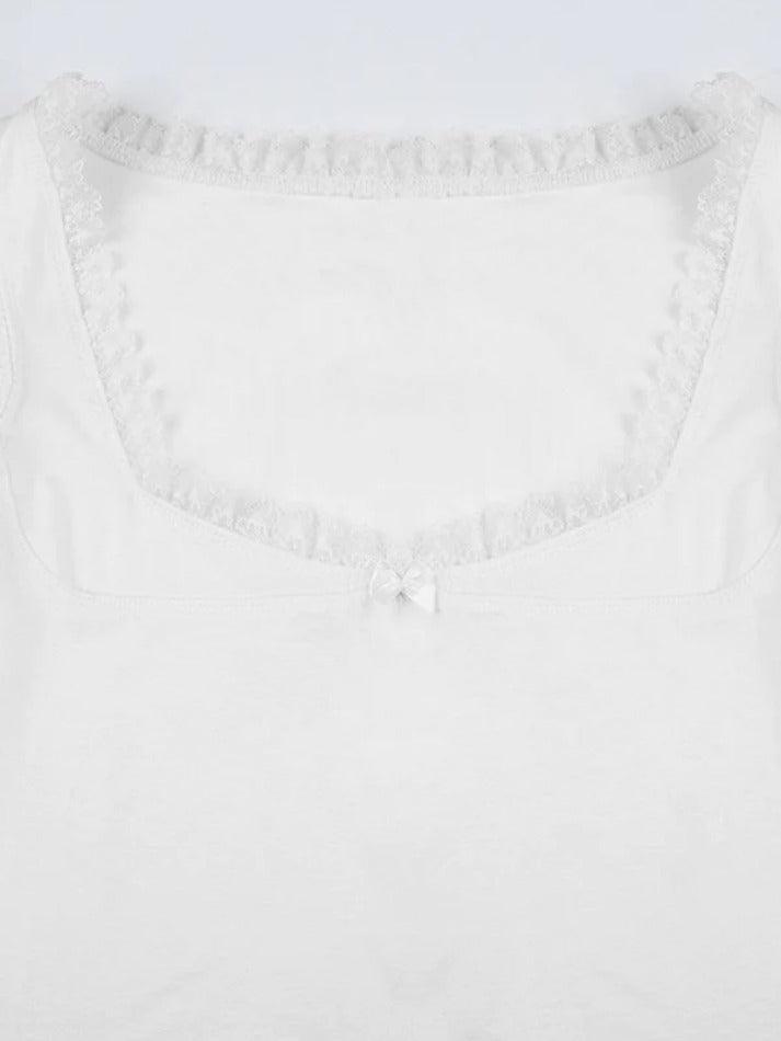 Square Collar Lace White Tank Top