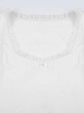 Square Collar Lace White Tank Top