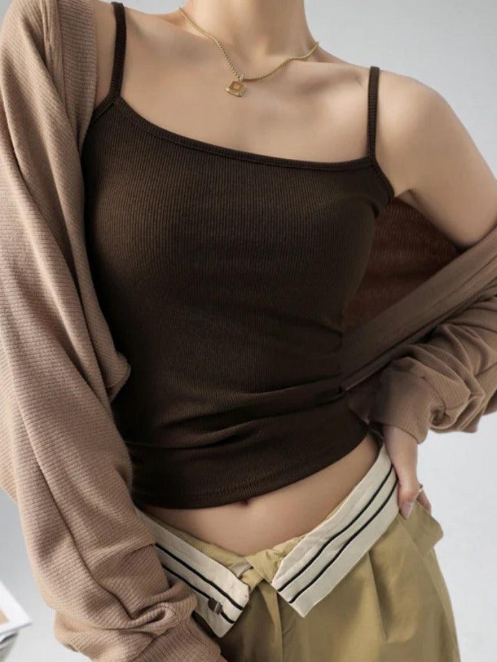 Solid Color Crewneck Versatile Cami Top