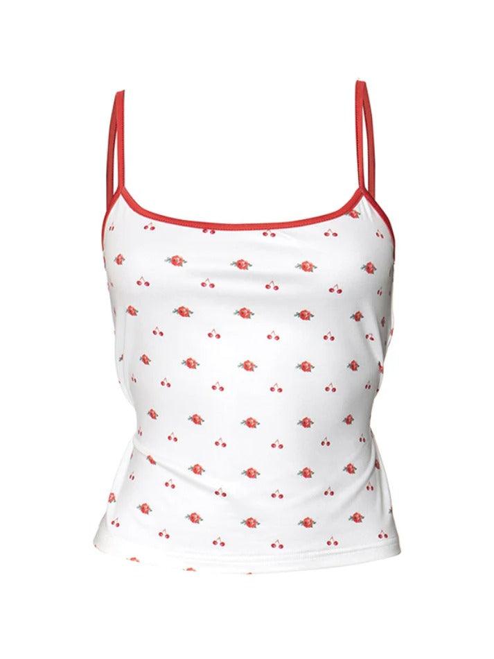 Cherry Flower Print Tie Back Cami Top