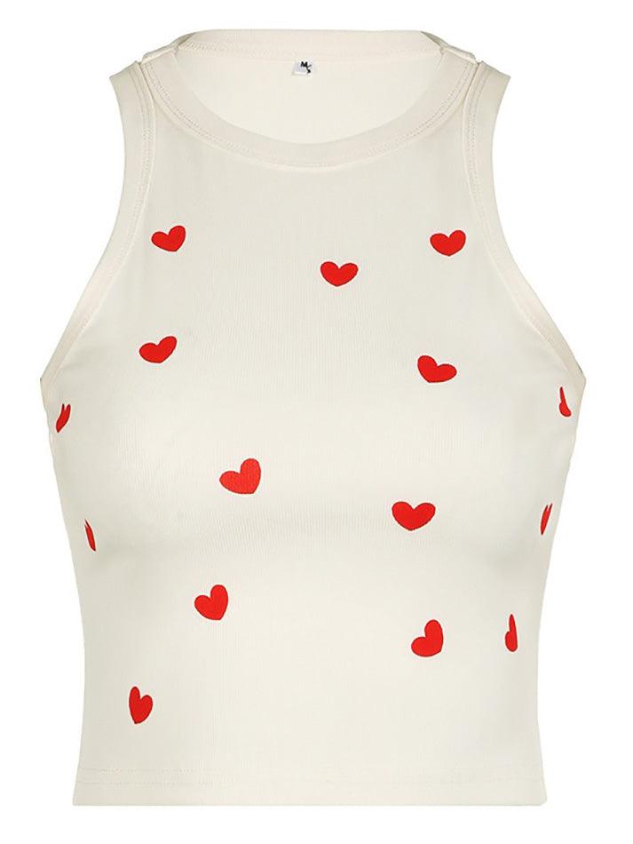 Contrast Heart Print Sleeveless Tank Top