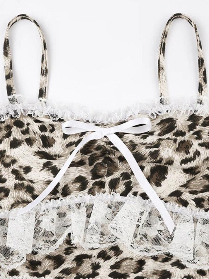 Leopard Print Lace Bow Splice Cami Top