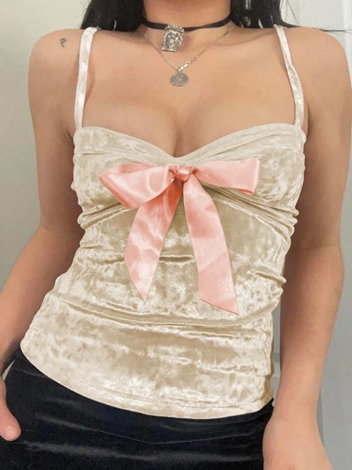 Velvet Bow Tie Up Cami Top