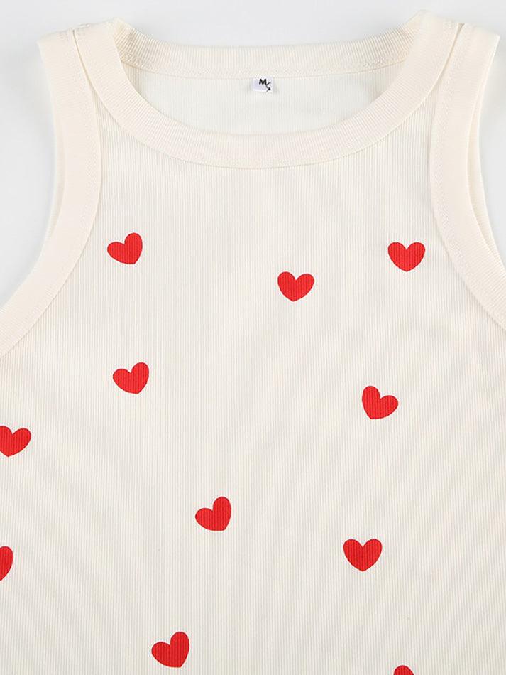 Contrast Heart Print Sleeveless Tank Top