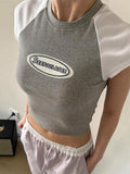 Short Raglan Sleeve Lettering Print Slim-Fit Crop Top