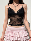 Black Lace Spliced Mesh Cami Top