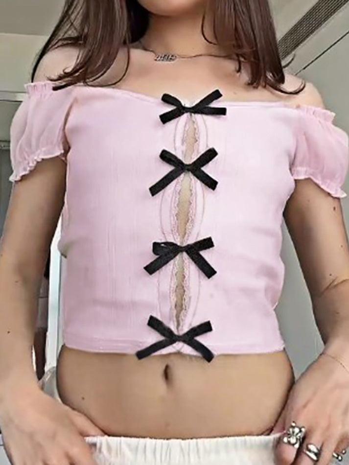 Kawaii Sweet Cute Bow Hollow Out Top