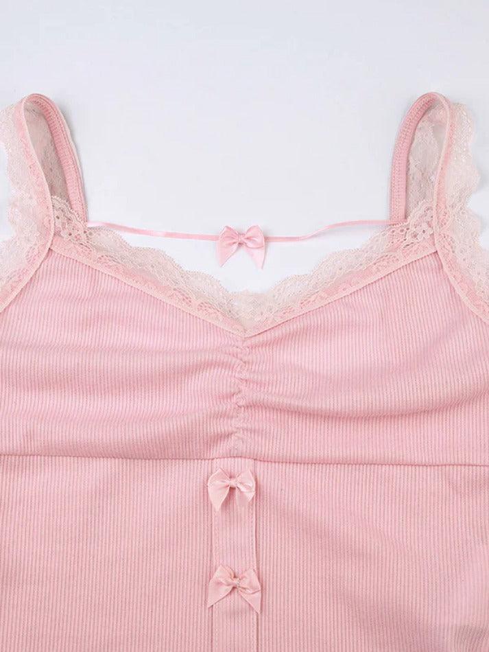 Bow Lace Edge Pink Cami Top