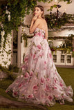 Princess A-line Prom Dress Silk Organza Evening Dress 3D Flower Embroidery Sexy Sweep Train A-line Party Dress