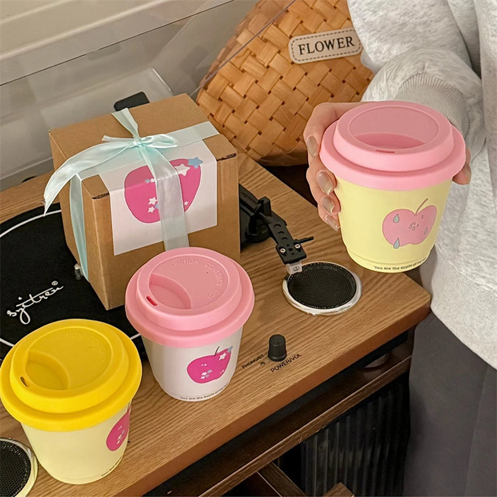 OKLULU  -  Cute Korean Coffee Cups 220ml Kawaii Creative Ceramic Mug Tea Espresso Aesthetic Breakfast Cup Christmas Mug Gift For Women Girl