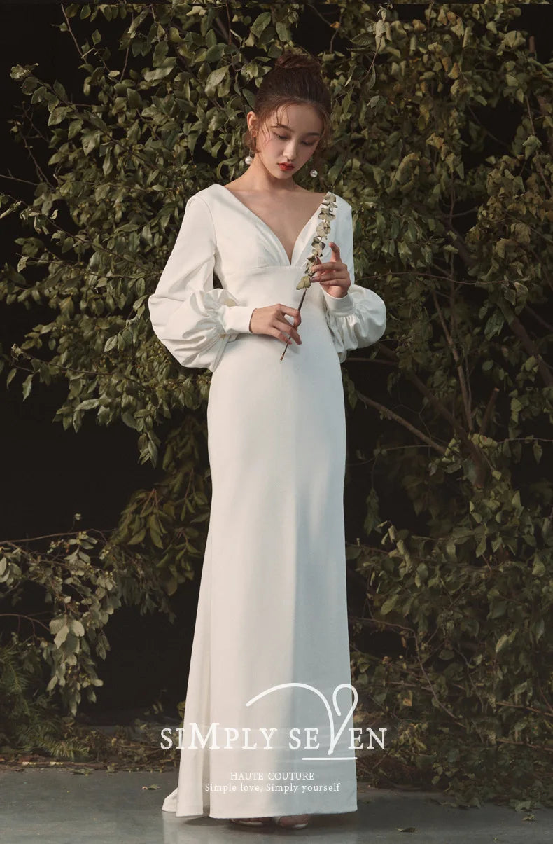 OKLULU  -  New Bride Dress With Long Sleeves Empire flowers Sweet Dreamlike Weddinbg Dress for Countryside Sweep Train Vestidos