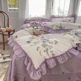 100% Cotton French Vintage Gardenia Printing Princess Bedding Set Rural Flowers Ruffles Quilt/Duvet Cover Bed Linen Pillowcases