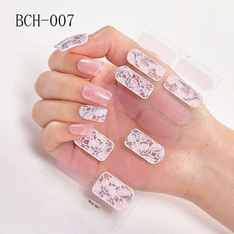 New Arrival Japanese Fashion Designers Nail Stickers Nail Wraps Full Cover Self-Adhesive 14Tips Flower Waterproof Nail Art Decor