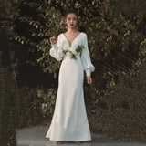 OKLULU  -  New Bride Dress With Long Sleeves Empire flowers Sweet Dreamlike Weddinbg Dress for Countryside Sweep Train Vestidos