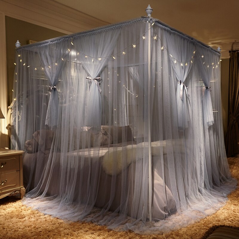 Square roof four doors palace mosquito net bed curtain gauze head princess room Summer Palace style double layer gauze curtain