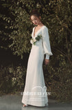 OKLULU  -  New Bride Dress With Long Sleeves Empire flowers Sweet Dreamlike Weddinbg Dress for Countryside Sweep Train Vestidos