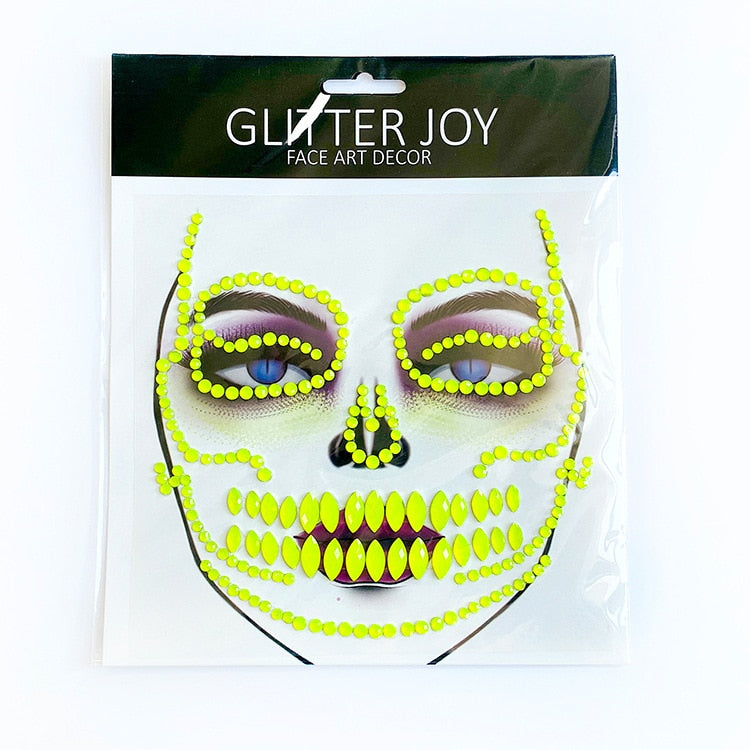 Halloween Terror 3D Face Crystal Sticker Grimace Decorations Ins Fashion Shiny Acrylic Drill Stickers Temporary Tattoo Stickers