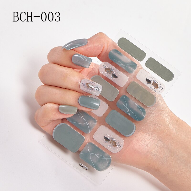 New Arrival Japanese Fashion Designers Nail Stickers Nail Wraps Full Cover Self-Adhesive 14Tips Flower Waterproof Nail Art Decor