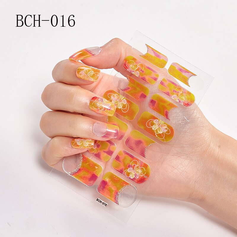 New Arrival Japanese Fashion Designers Nail Stickers Nail Wraps Full Cover Self-Adhesive 14Tips Flower Waterproof Nail Art Decor