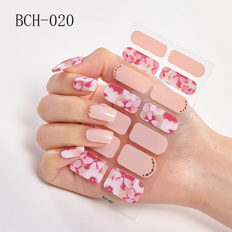 New Arrival Japanese Fashion Designers Nail Stickers Nail Wraps Full Cover Self-Adhesive 14Tips Flower Waterproof Nail Art Decor