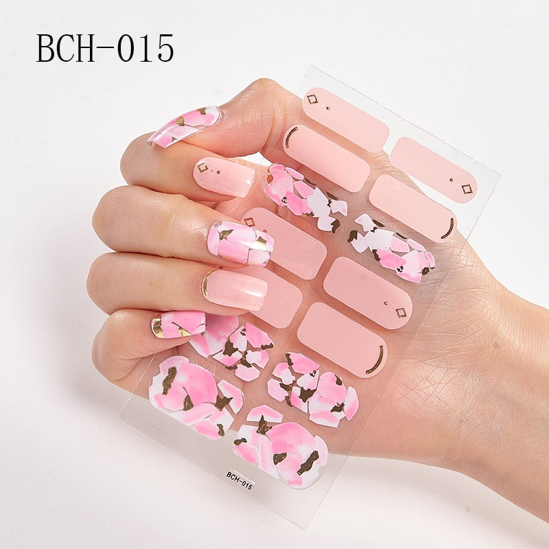 New Arrival Japanese Fashion Designers Nail Stickers Nail Wraps Full Cover Self-Adhesive 14Tips Flower Waterproof Nail Art Decor