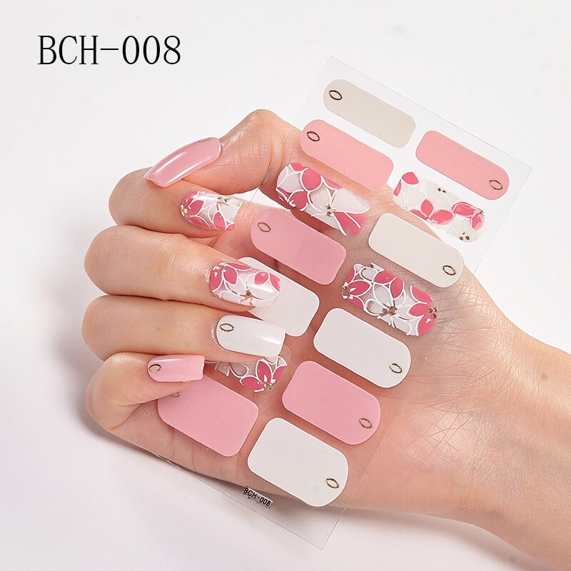 New Arrival Japanese Fashion Designers Nail Stickers Nail Wraps Full Cover Self-Adhesive 14Tips Flower Waterproof Nail Art Decor