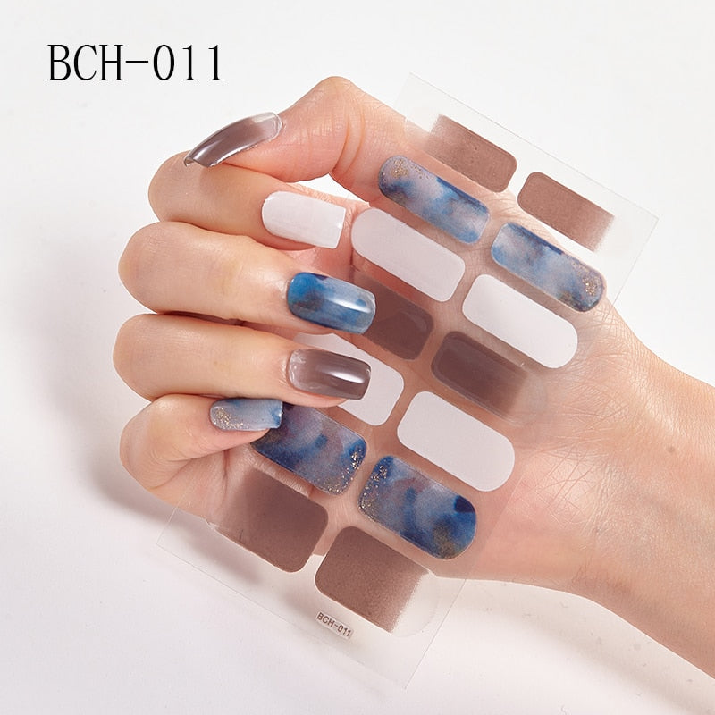 New Arrival Japanese Fashion Designers Nail Stickers Nail Wraps Full Cover Self-Adhesive 14Tips Flower Waterproof Nail Art Decor