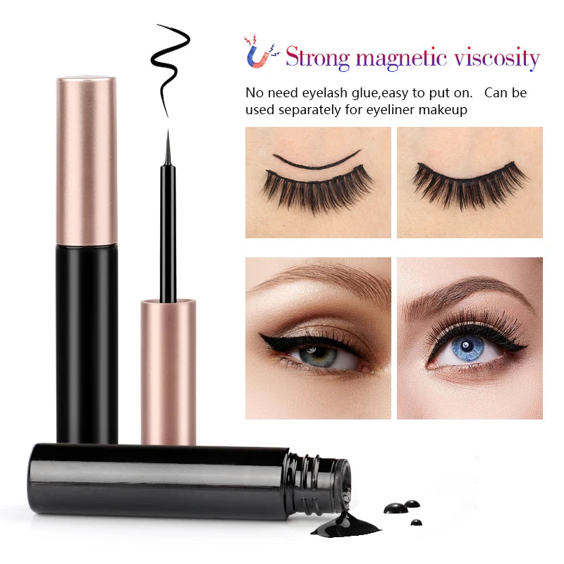 OKLULU  -  Magnetic Eyelashes 3D Mink Eyelashes Magnetic Eyeliner Magnetic 3D Lash Short False Lashes Lasting Handmade Eyelash Makeup Tools