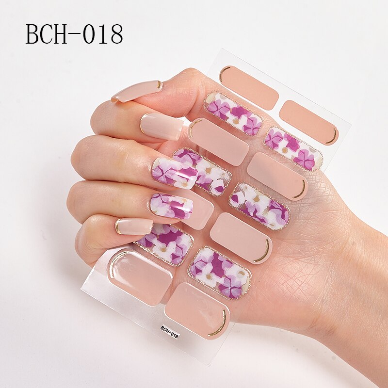 New Arrival Japanese Fashion Designers Nail Stickers Nail Wraps Full Cover Self-Adhesive 14Tips Flower Waterproof Nail Art Decor