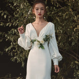 OKLULU  -  New Bride Dress With Long Sleeves Empire flowers Sweet Dreamlike Weddinbg Dress for Countryside Sweep Train Vestidos