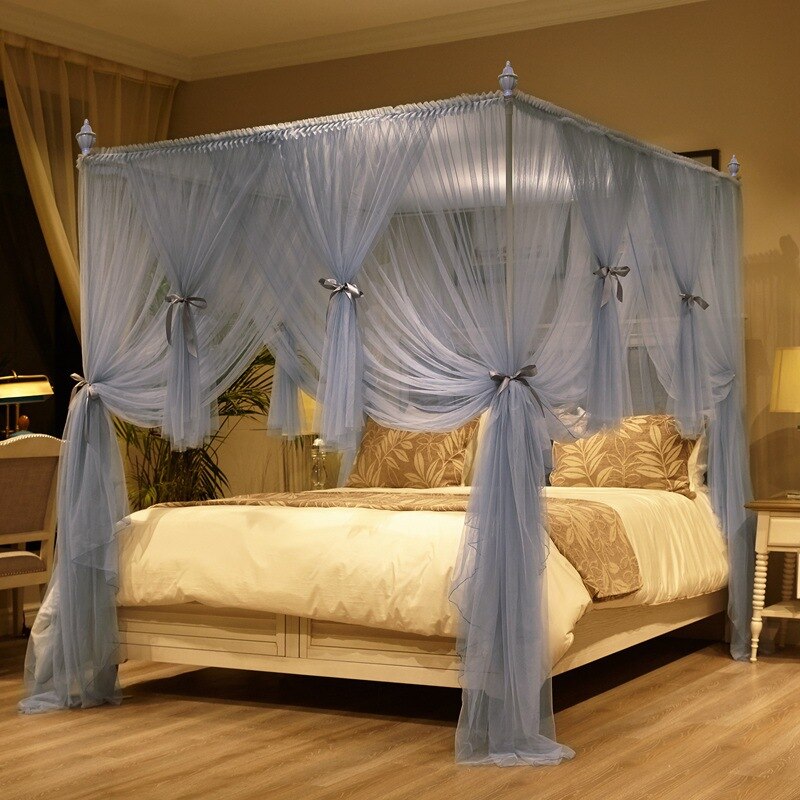 Square roof four doors palace mosquito net bed curtain gauze head princess room Summer Palace style double layer gauze curtain